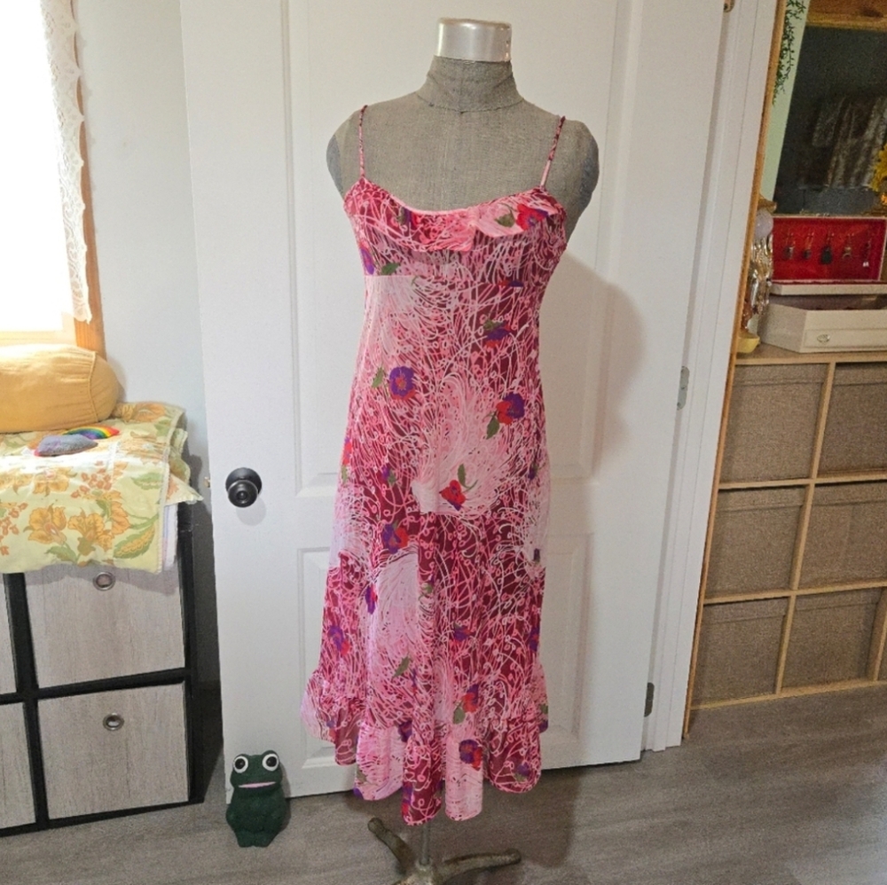 Vintage 80s Vanity Fair Floral Ruffle Nightgown Slip Dress, SIZE S